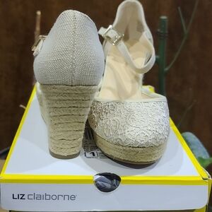 Liz Claiborne Beige Lace Wedge Shoes